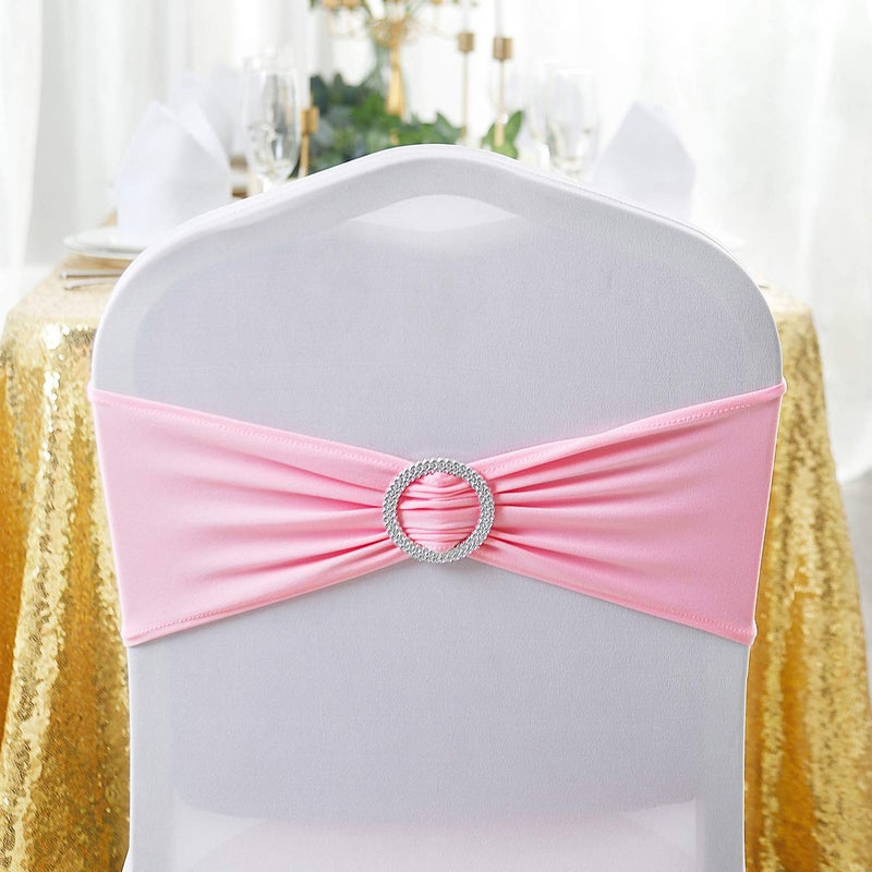 Peomeise 100pcs Pink Spandex Chair Sashes with Buckle Slider for Wedding, Party Decoration - Image 3